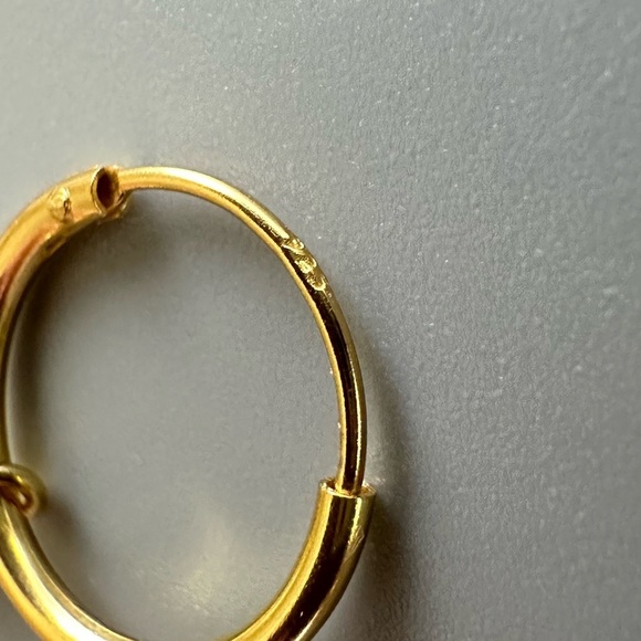 14K Gold Vermeil Hoops with Hanging Heart - Picture 5 of 7